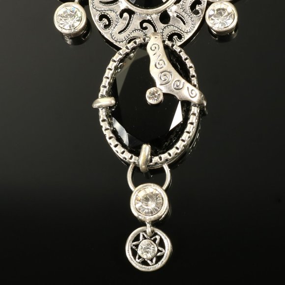 Chunky DG Necklace Black Stone Silver Tone - Picture 6 of 14